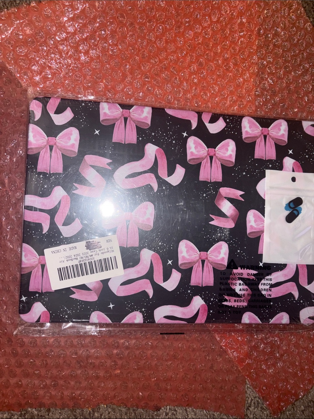 Black Laptop Sleeve with Pink Bow Accents MAC BOOK PRO 13.6 INCHES